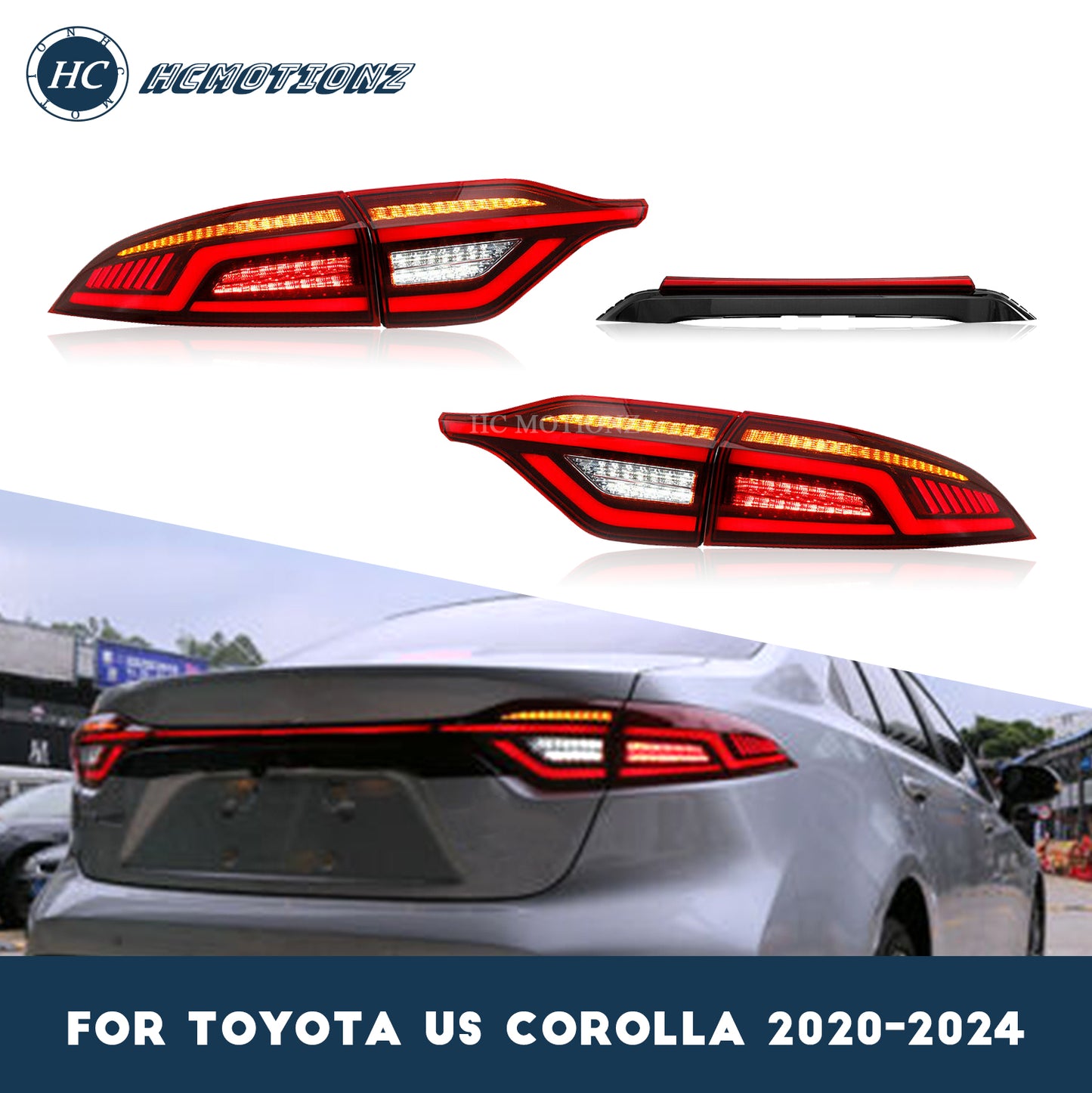 HCMOTION LED Tail Lights for 2020-2024 Toyota Corolla | Sequential Turn Light & Startup Animation