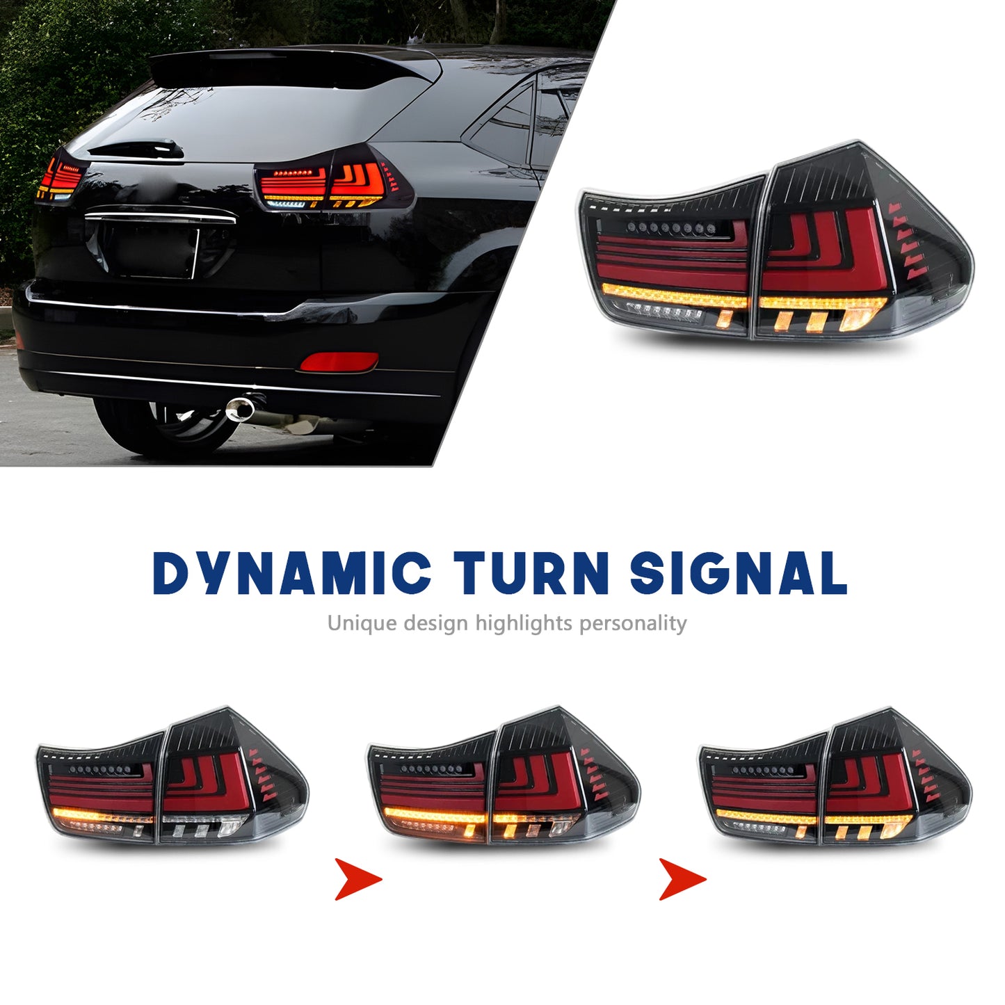 HCMOTION LED Taillights for 2003-2009 Lexus RX330 RX350 RX400h | Sequential Turn Signal & Startup Animation Clear