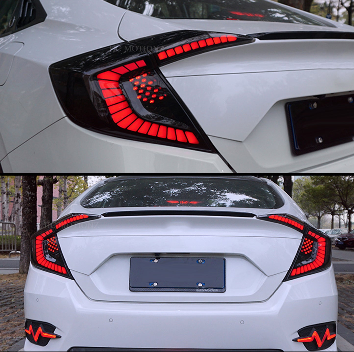 HCMOTION DOT-Approved LED Tail Lights for 2016-2021 Honda Civic 10th Gen Sedan | Startup Animation & Sequential Signal Pair