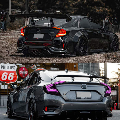HCMOTION LED RGB Taillights for 2016-2021 Honda Civic 10th Gen Sedan | Sequential Turn Signal & Startup Animation Smoked