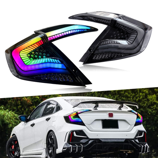 HCMOTION DOT-Approved LED RGB Tail Lights for 2016-2021 Honda Civic Hatchback | Sequential Turn Signal & Startup Animation Pair