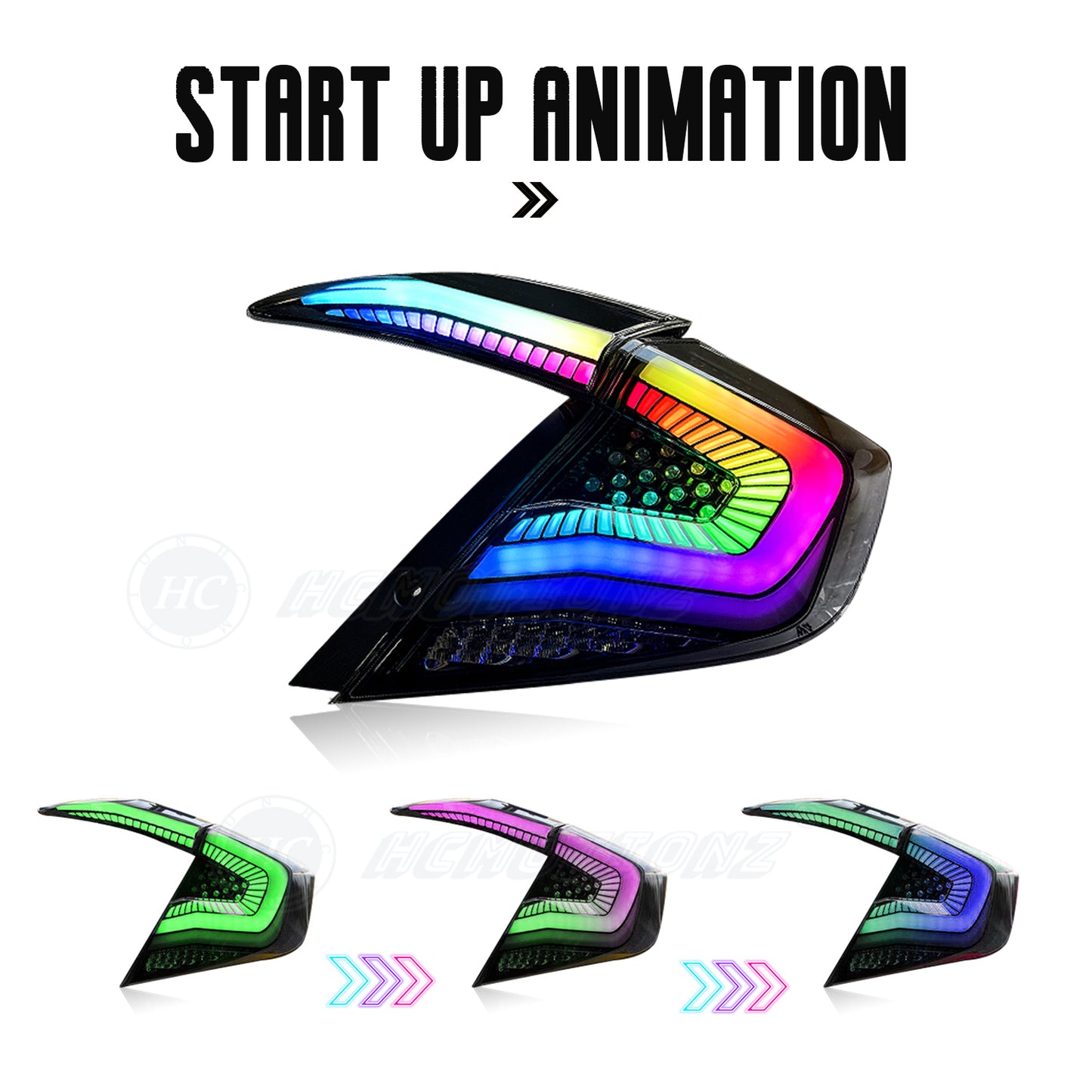 HCMOTION LED RGB Taillights for 2016-2021 Honda Civic 10th Gen Sedan | Sequential Turn Signal & Startup Animation Smoked