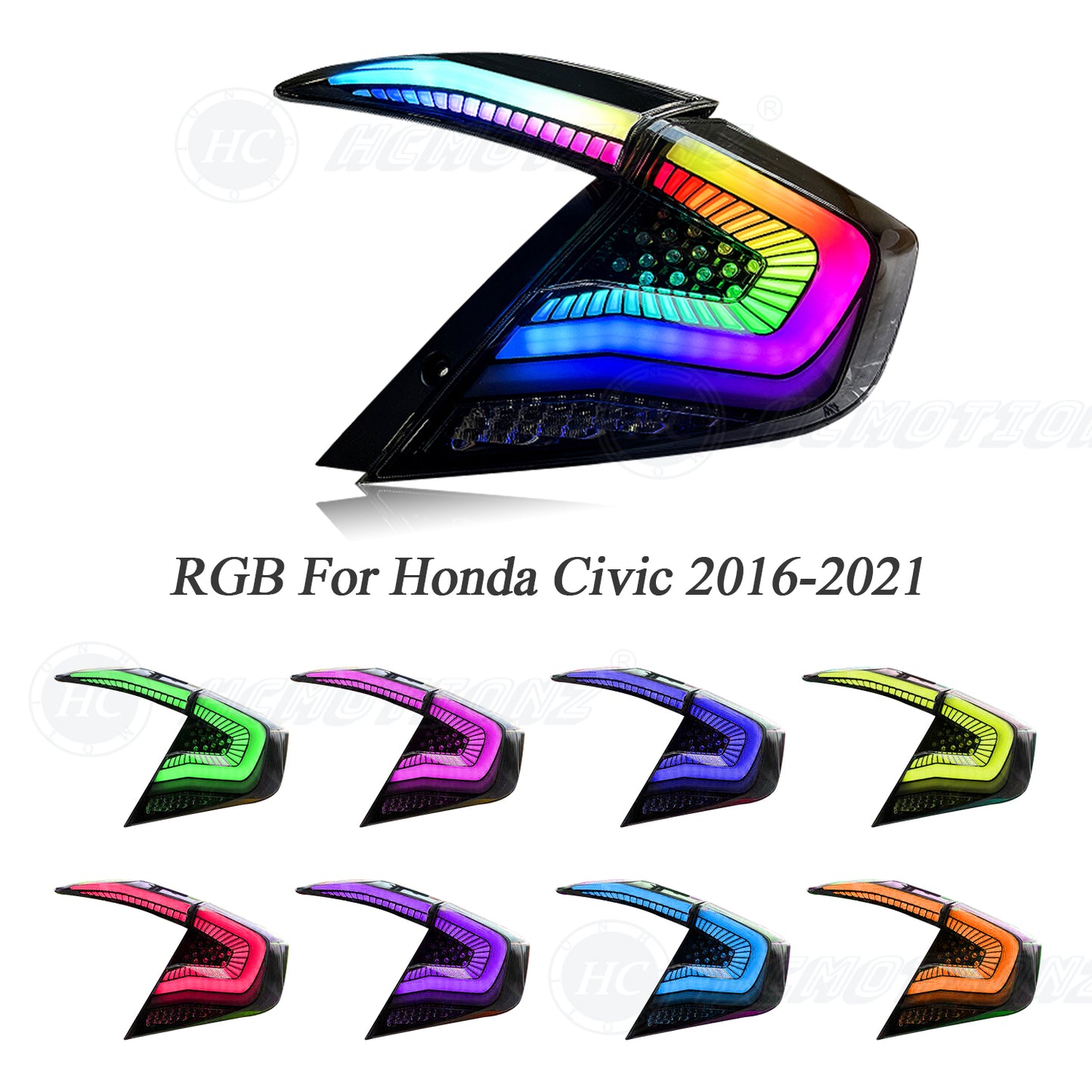 HCMOTION LED RGB Taillights for 2016-2021 Honda Civic 10th Gen Sedan | Sequential Turn Signal & Startup Animation Smoked