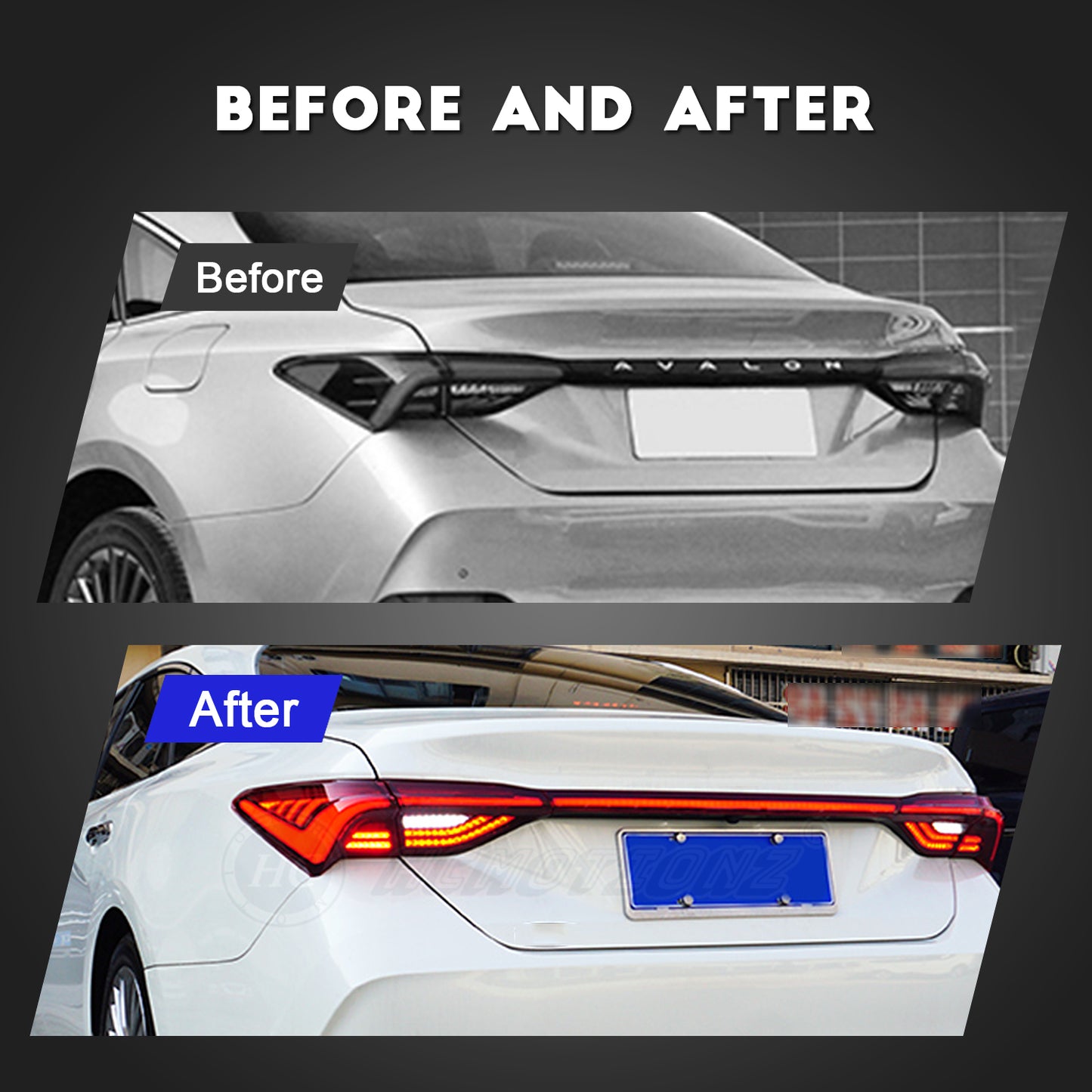 HCMOTION LED Tail Lights for 2019-2023 Toyota Avalon | Sequential Turn Signal & Startup Animation Red