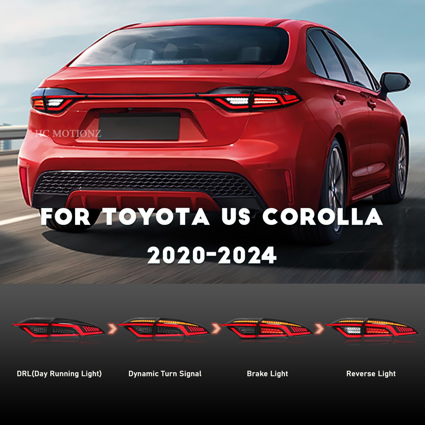 HCMOTION LED Tail Lights for 2020-2024 Toyota Corolla | Sequential Turn Light & Startup Animation