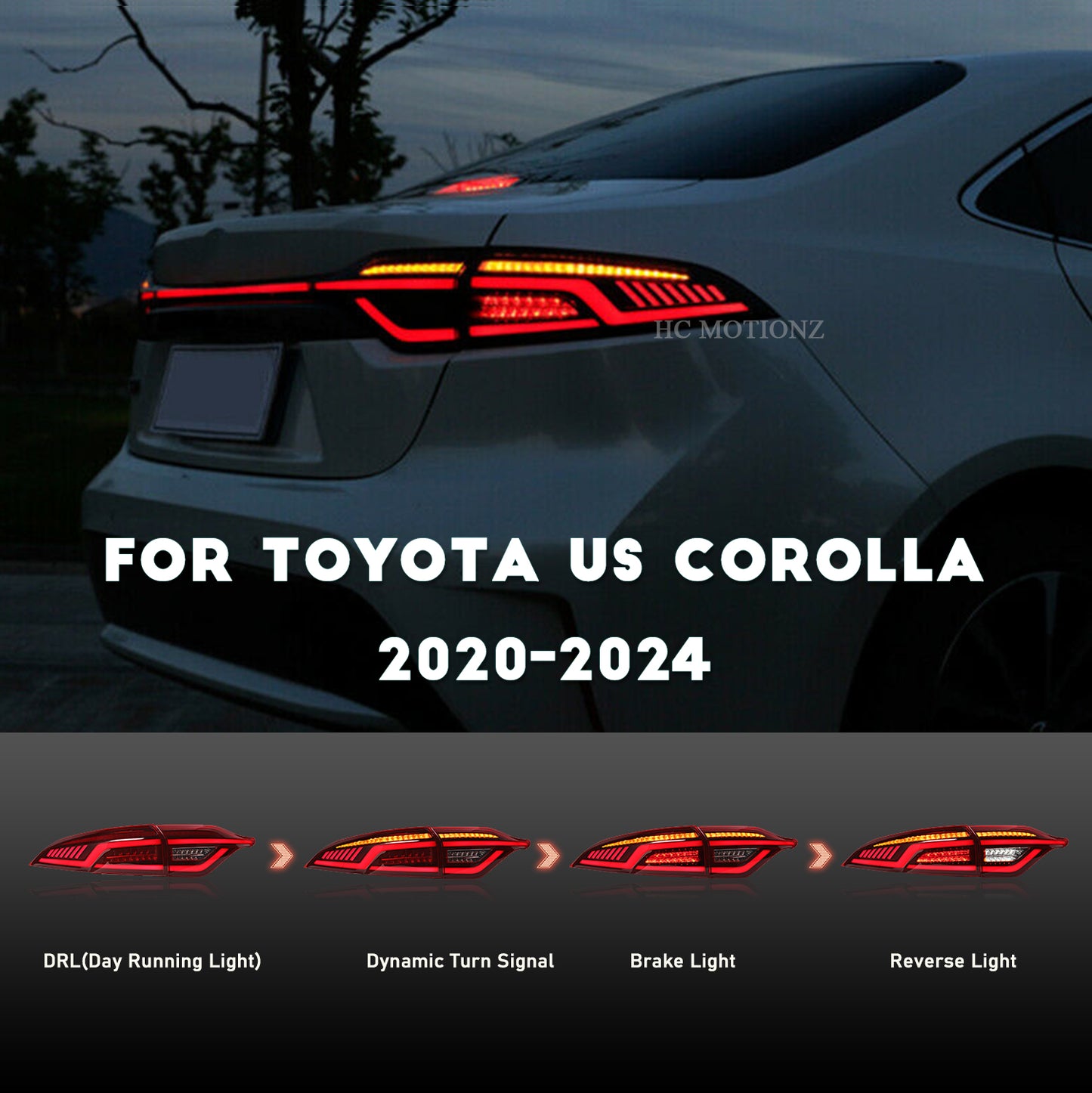 HCMOTION LED Tail Lights for 2020-2024 Toyota Corolla | Sequential Turn Light & Startup Animation