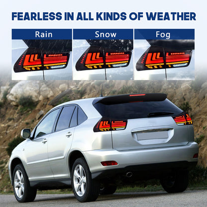 HCMOTION LED Tail Lights for 2003-2009 Lexus RX330 RX350 RX400h | Sequential Turn Signal & Startup Animation Smoked
