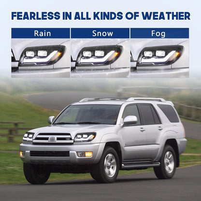 HCMOTION LED Headlights for 2003-2009 Toyota 4Runner 4th GEN with Trim Strips | Sequential Signal & Startup Animation