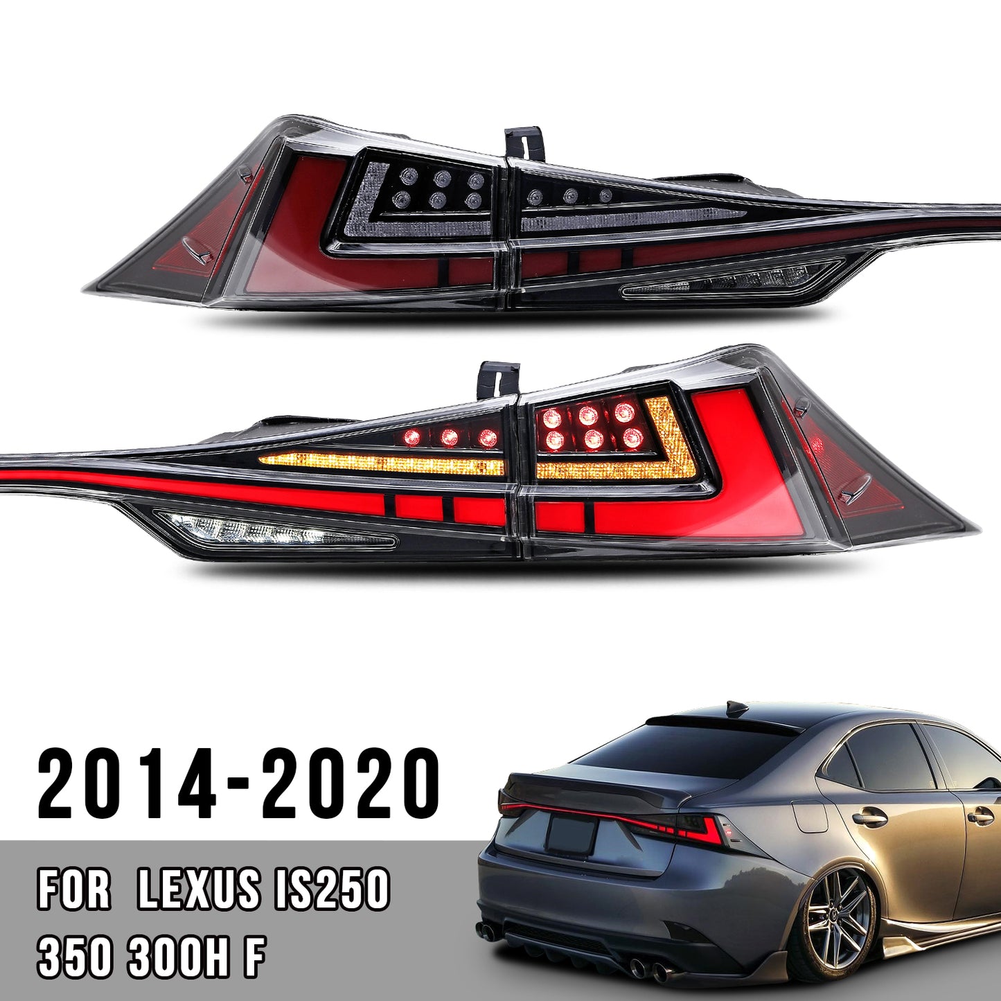 HCMOTION LED Taillights for 2014-2020 Lexus IS250 IS350 IS300h | Startup Animation & Sequential Signal Clear