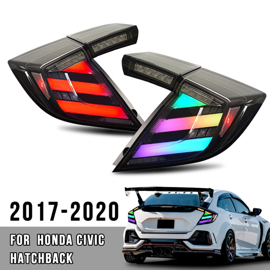 HCMOTION LED RGB Taillights for 2016-2021 Honda Civic Hatchback | Sequential Signal & Startup Animation Clear