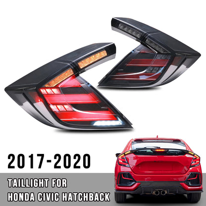 HCMOTION DOT-Approved LED Tail Lights for 2016-2021 Honda Civic Hatchback | Sequential Signal & Startup Animation Clear Lens Pair