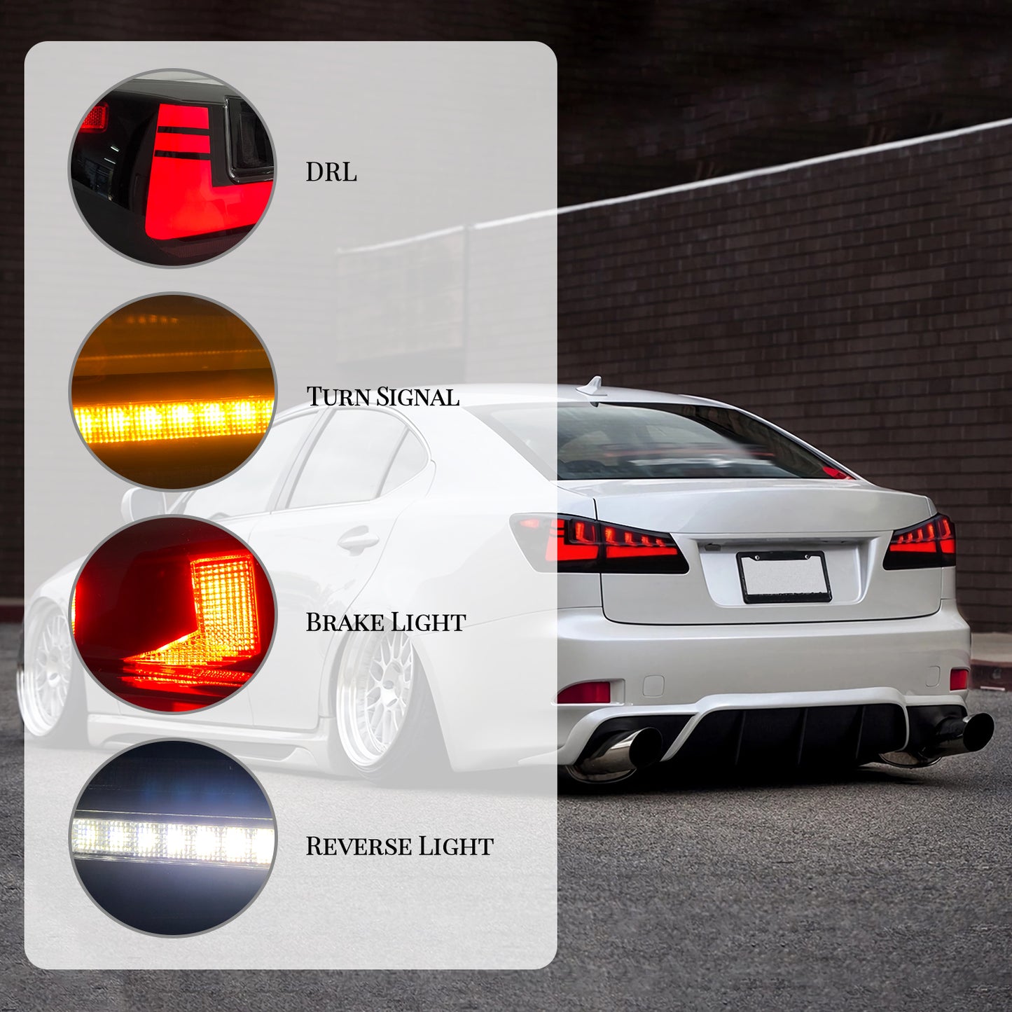 HCMOTION DOT-Approved LED Tail Lights for 2006-2012 Lexus IS250 IS350 IS F | Startup Animation & Sequential Signal Smoked Type A 1 Pair