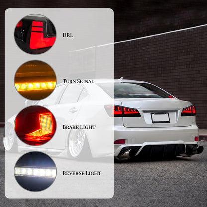 HCMOTION DOT-Approved LED Tail Lights for 2006-2012 Lexus IS250 IS350 IS F | Startup Animation & Sequential Signal Smoked Type A 1 Pair