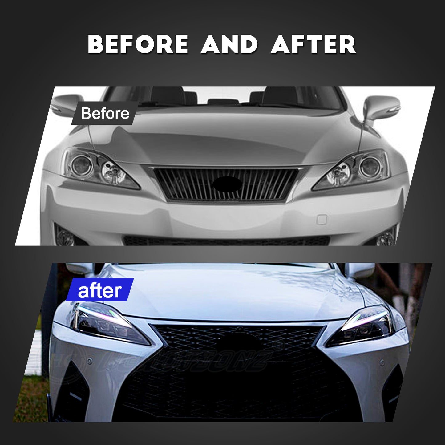 HCMOTION LED RGB Headlights for Lexus IS250 IS350 C ISF 2006-2013 | Sequential Turn Signal & Startup Blue Light Animation