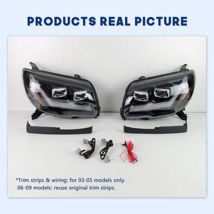 HCMOTION LED Headlights for 2003-2009 Toyota 4Runner 4th GEN with Trim Strips | Sequential Signal & Startup Animation