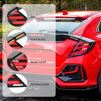 HCMOTION DOT-Approved LED Tail Lights for 2016-2021 Honda Civic Hatchback | Sequential Signal & Startup Animation Clear Lens Pair
