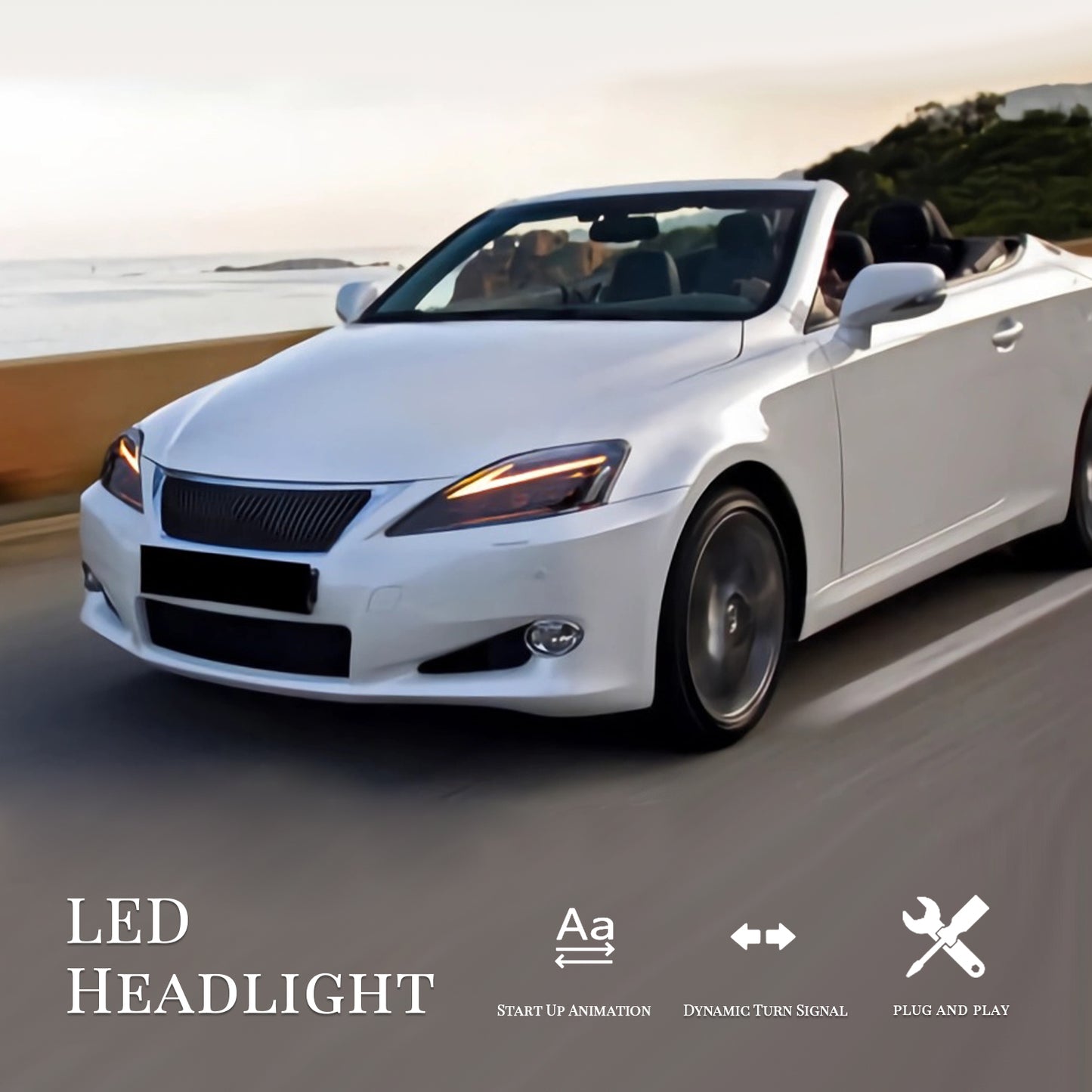 HCMOTION LED Headlights for Lexus IS250 IS350 C ISF 2006-2013 | Sequential Turn Signal & Startup Blue Light Animation