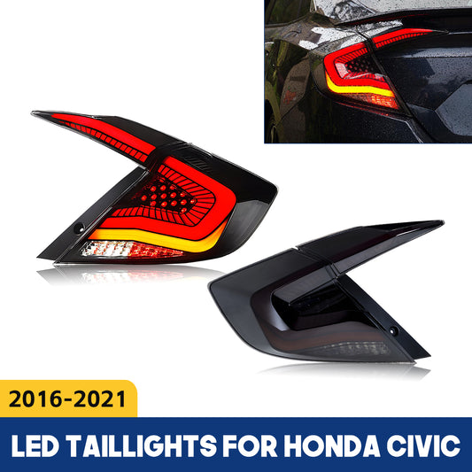 HCMOTION LED Taillights for 2016-2021 Honda Civic 10th Gen Sedan | Sequential Turn Signal & Startup Animation Smoked