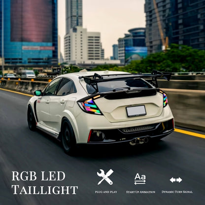 HCMOTION LED RGB Taillights for 2016-2021 Honda Civic Hatchback | Sequential Signal & Startup Animation Clear