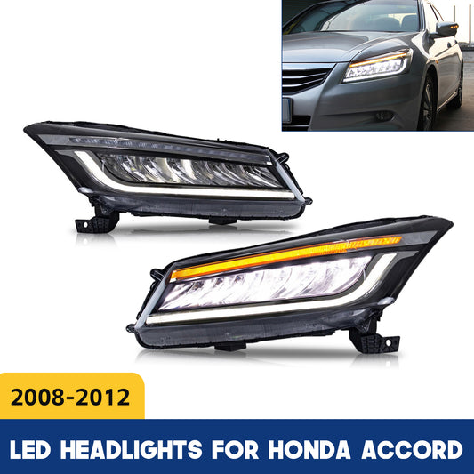 LED Headlights Fit for Honda Accord 2008-2012 Sequential Turn Signal and Animation DRL 2PCS Set
