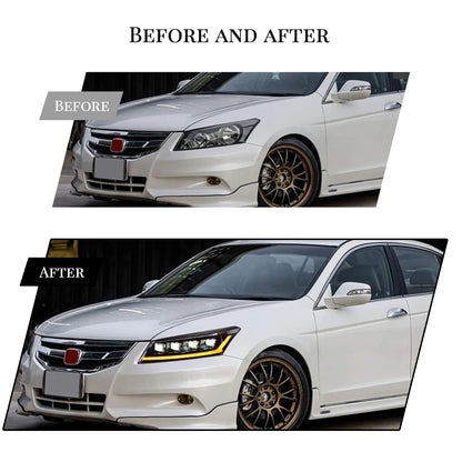 HCMOTION DOT-Approved LED Headlights for 2008-2012 Honda Accord 8th Gen | Projector Front Lamps Sequential Signal & Startup Animation 1 Pair