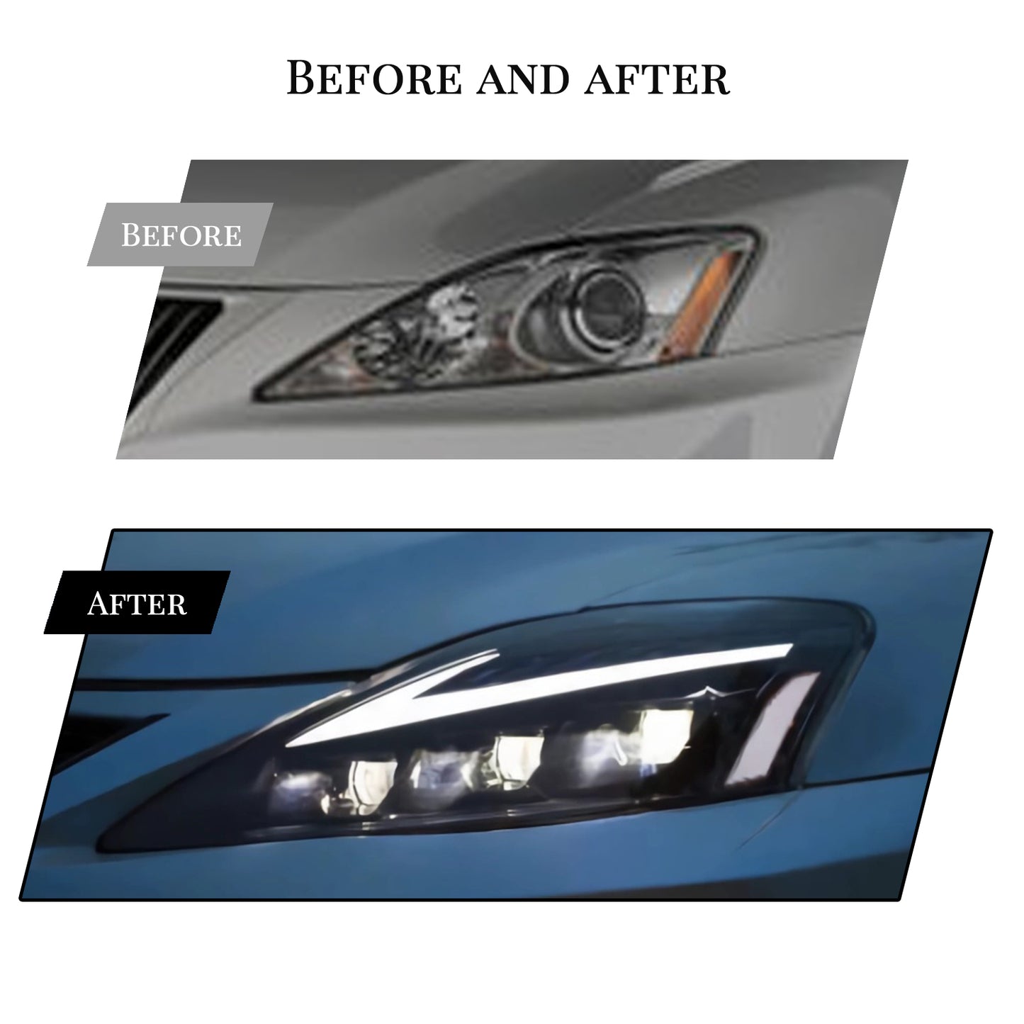 HCMOTION LED Headlights for Lexus IS250 IS350 C ISF 2006-2013 | Sequential Turn Signal & Startup Blue Light Animation