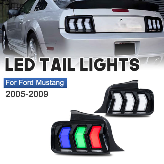 HCMOTION DOT-Approved LED RGB Tail Lights for 2005-2009 Ford Mustang | 6 Lighting Modes, Startup Animation & Sequential Signal Pair
