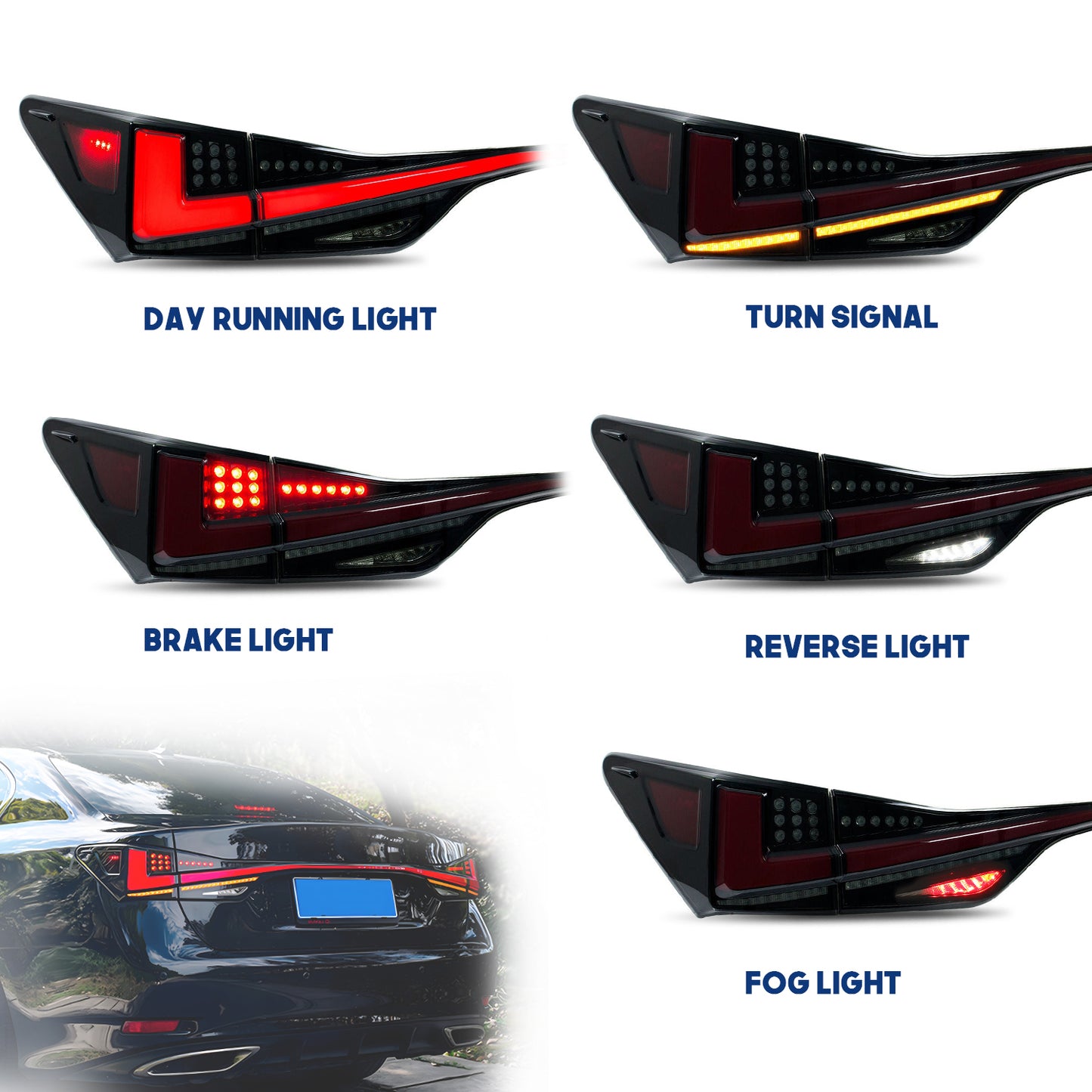 HCMOTION LED Taillights for 2012-2020 Lexus GS 250 300h 350 F 450h | Sequential Turn Signal & Startup Animation Smoked