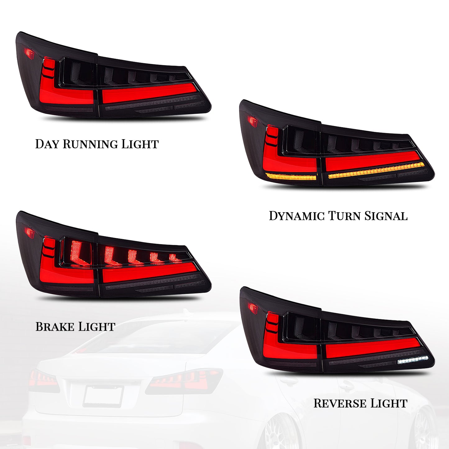 HCMOTION DOT-Approved LED Tail Lights for 2006-2012 Lexus IS250 IS350 IS F | Startup Animation & Sequential Signal Smoked Type A 1 Pair