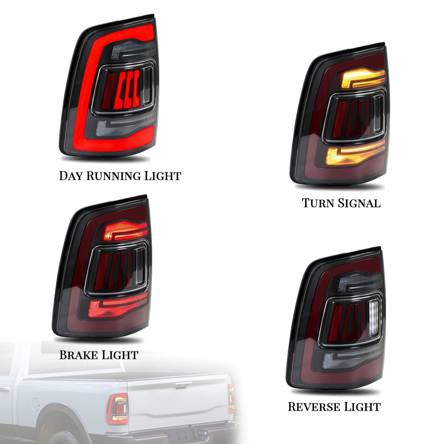 HCMOTION LED Tail Lights for Dodge RAM1500 2009-2018/RAM2500 2013-2018 |  Sequential & Start-up Animation Clear