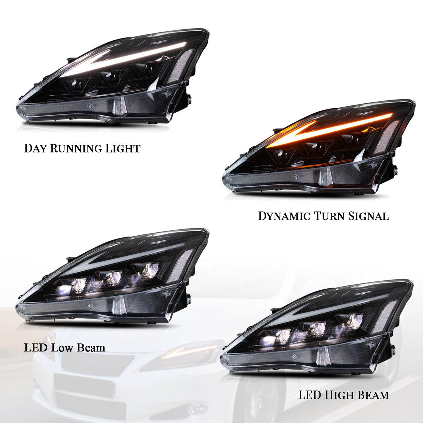 HCMOTION LED Headlights for Lexus IS250 IS350 C ISF 2006-2013 | Sequential Turn Signal & Startup Blue Light Animation