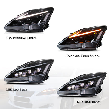 HCMOTION LED Headlights for Lexus IS250 IS350 C ISF 2006-2013 | Sequential Turn Signal & Startup Blue Light Animation
