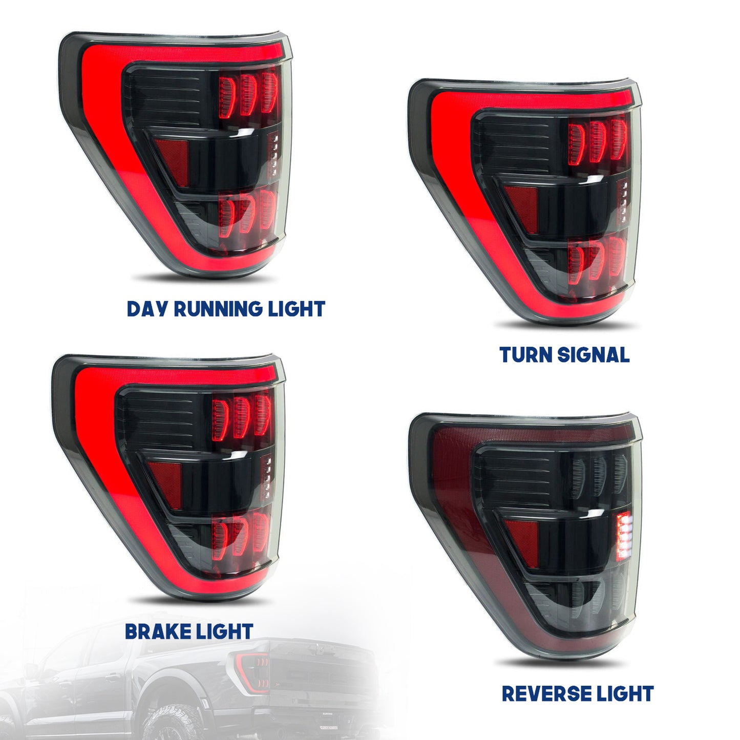 HCMOTION LED Tail Lights for 2021-2024 Ford F150 F-150 XL STX XLT | Sequential Turn Signal & Startup Animation Smoked