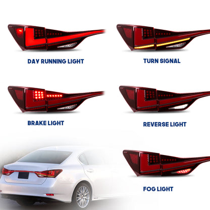 HCMOTION LED Taillights for 2012-2020 Lexus GS 250 300h 350 F 450h | Sequential Turn Signal & Startup Animation Red