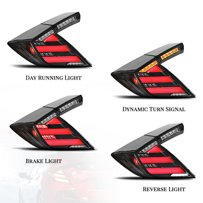 HCMOTION DOT-Approved LED Tail Lights for 2016-2021 Honda Civic Hatchback | Sequential Signal & Startup Animation Clear Lens Pair