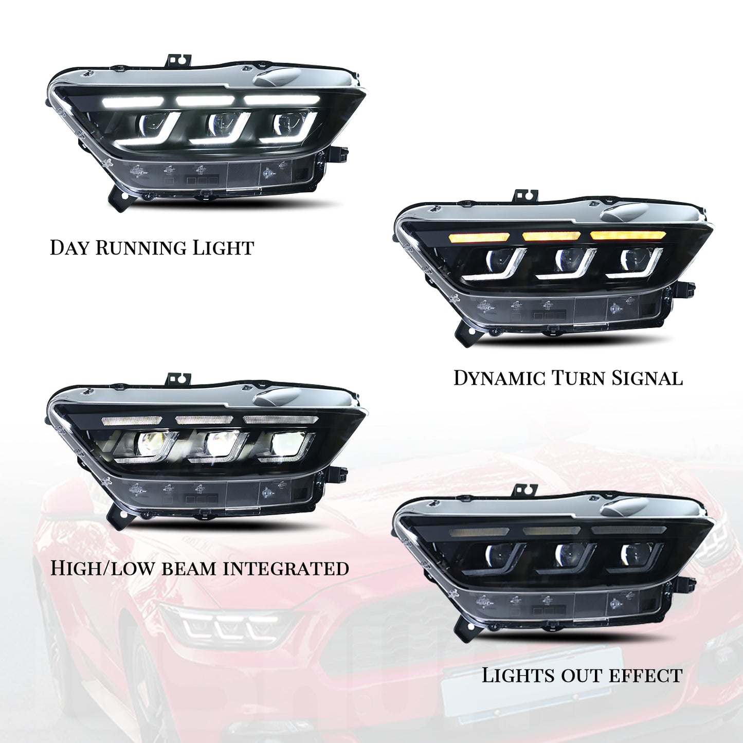 HCMOTION LED Headlights for Ford Mustang 2015-2017 | Sequential Turn Signal & Startup Animation