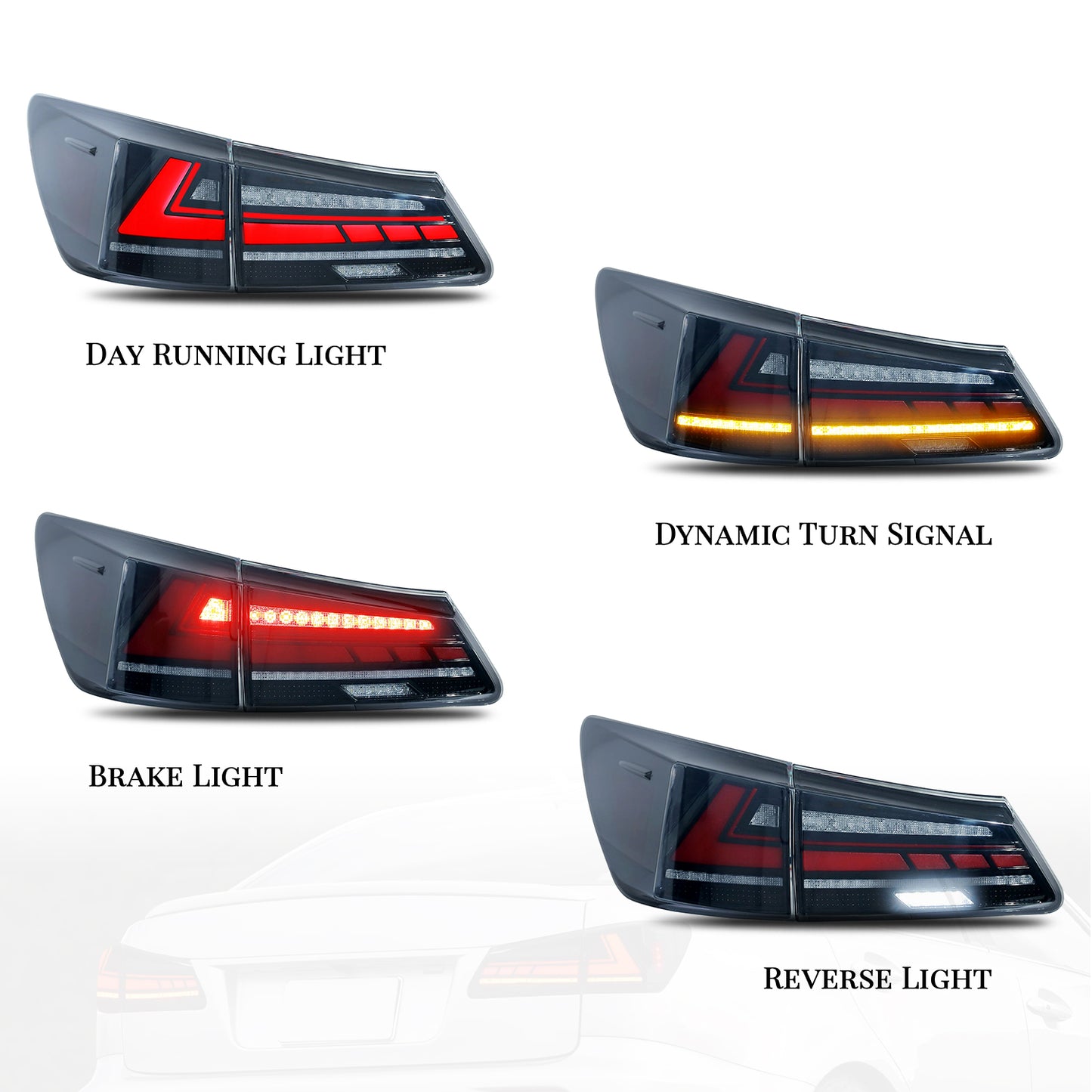 HCMOTION LED Tail Lights for 2006-2012 Lexus IS250 IS350 IS F | Sequential Turn Signal & Startup Animation Smoked