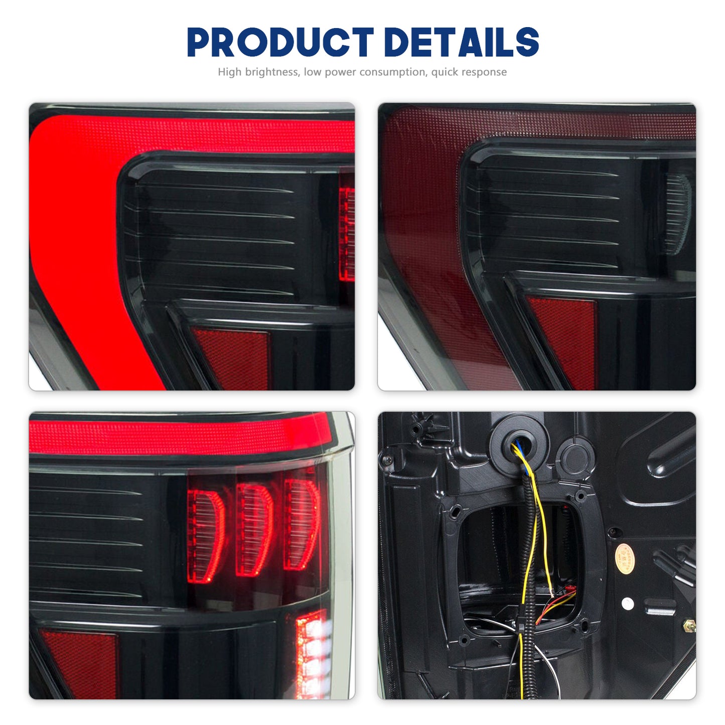 HCMOTION LED Tail Lights for 2021-2024 Ford F150 F-150 XL STX XLT | Sequential Turn Signal & Startup Animation Smoked