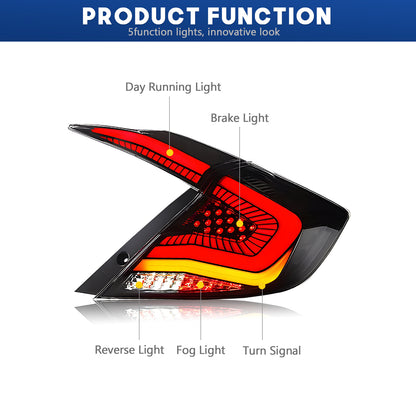 HCMOTION LED Taillights for 2016-2021 Honda Civic 10th Gen Sedan | Sequential Turn Signal & Startup Animation Smoked