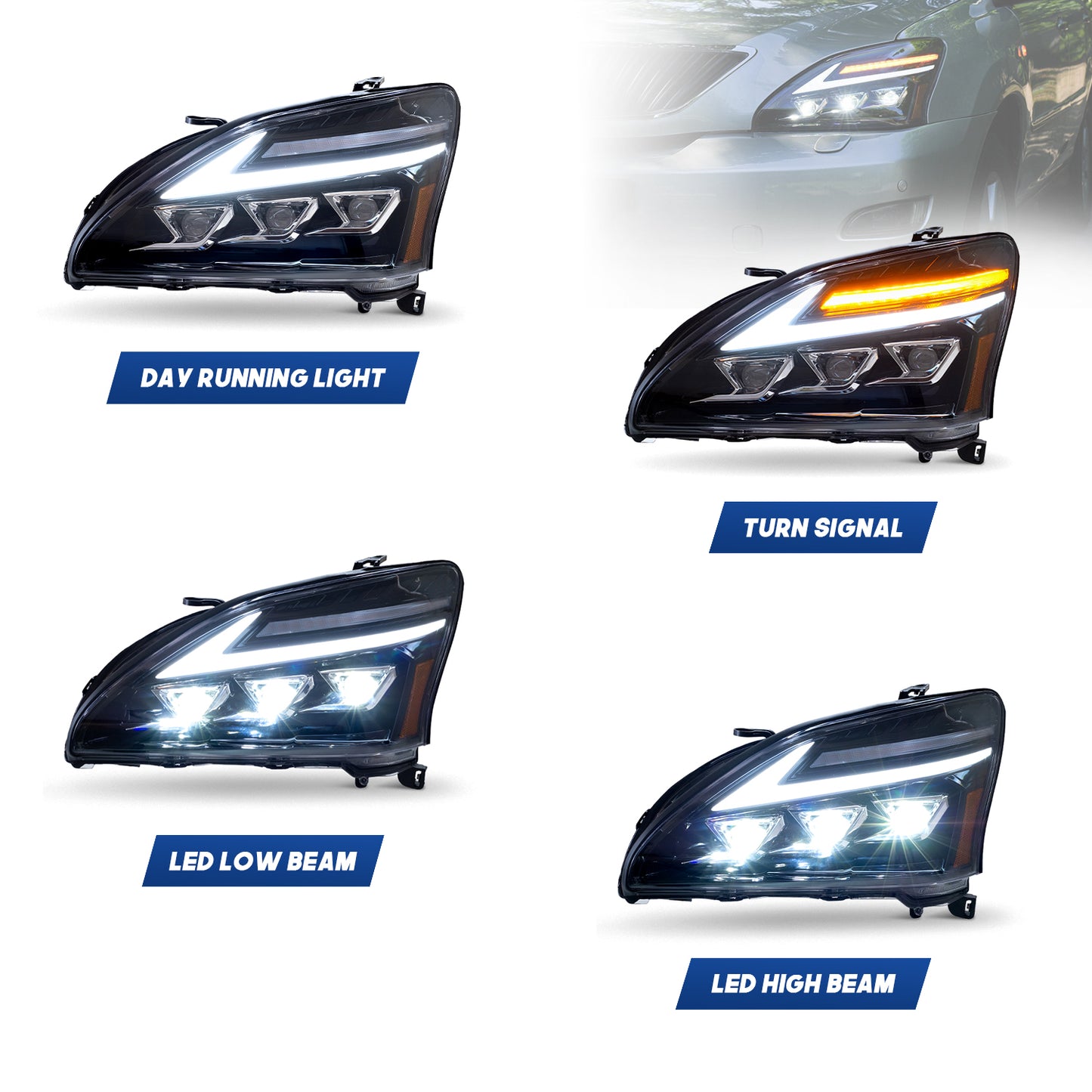HCMOTION LED Headlights for 2003-2009 Lexus RX330 RX350 RX400h | Projector Lens & Startup Animation