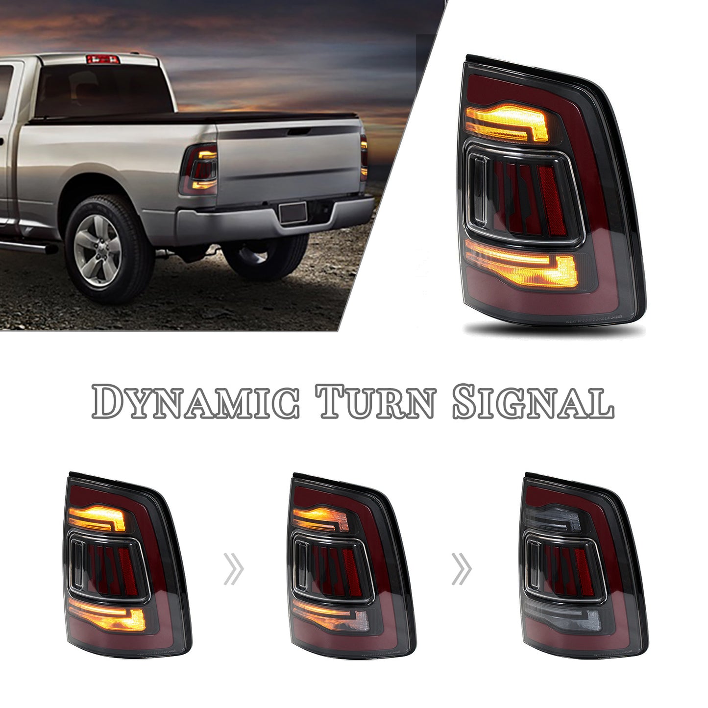HCMOTION LED Tail Lights for Dodge RAM1500 2009-2018/RAM2500 2013-2018 |  Sequential & Start-up Animation Clear