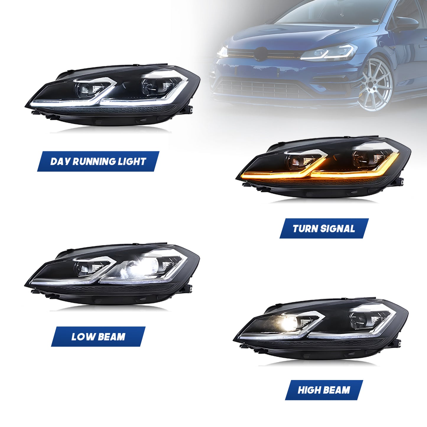 HCMOTION LED Headlights for 2013-2018 VW Golf MK7 | Sequential Signal & Startup Animation