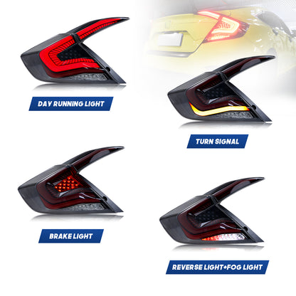 HCMOTION LED Taillights for 2016-2021 Honda Civic 10th Gen Sedan | Sequential Turn Signal & Startup Animation Smoked
