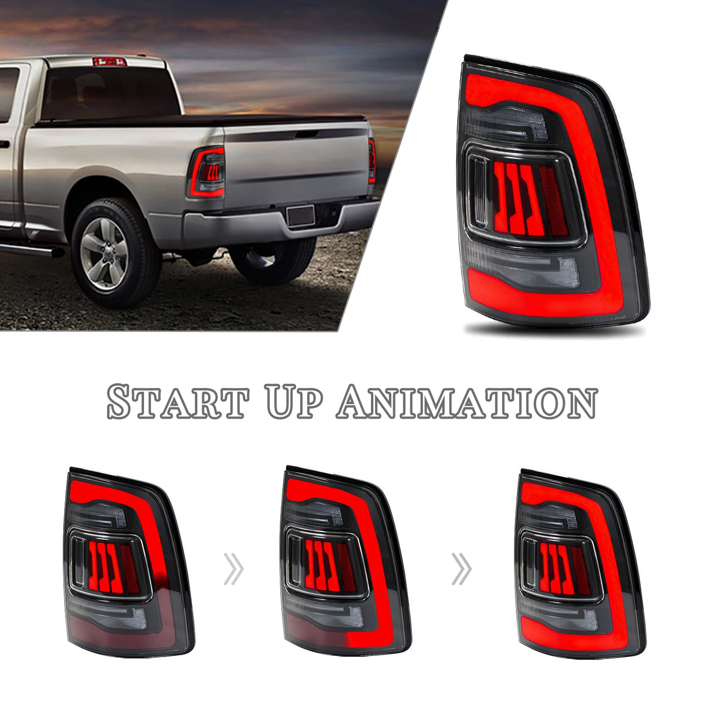 HCMOTION LED Tail Lights for Dodge RAM1500 2009-2018/RAM2500 2013-2018 |  Sequential & Start-up Animation Clear