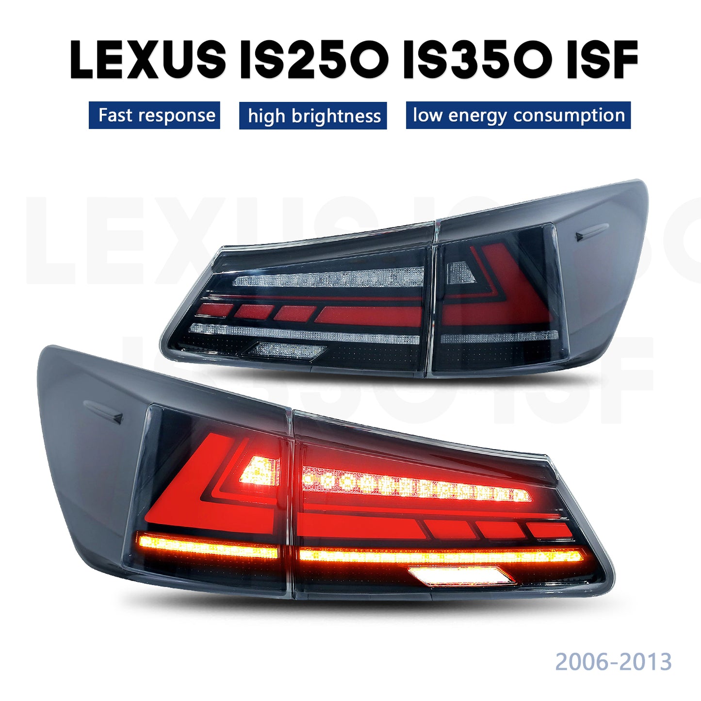HCMOTION LED Tail Lights for 2006-2012 Lexus IS250 IS350 IS F | Sequential Turn Signal & Startup Animation Smoked