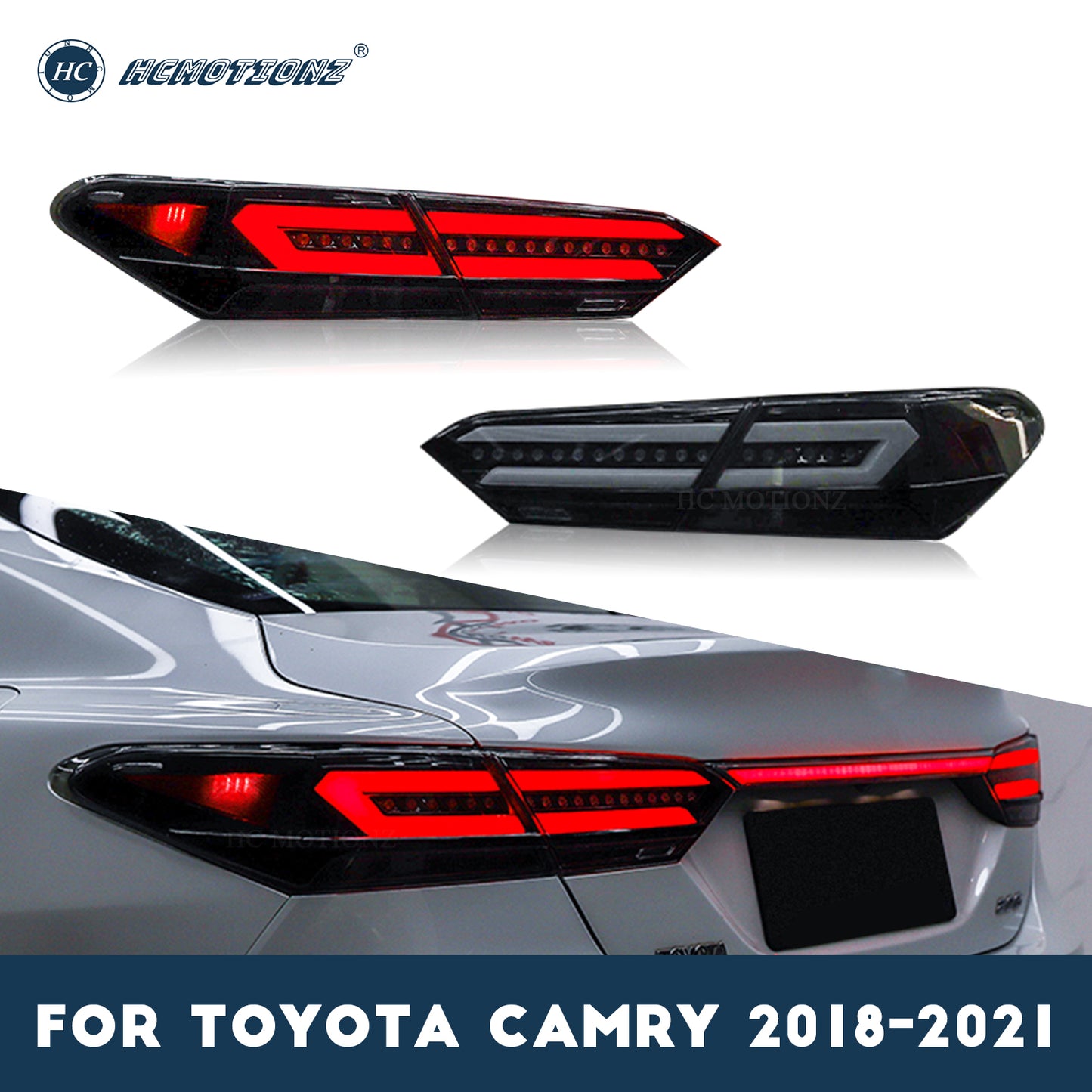 HCMOTION LED Taillights for Toyota Camry 2018-2022 | Sequential Turn Signal & Start-up Animation Smoked 5 PCS