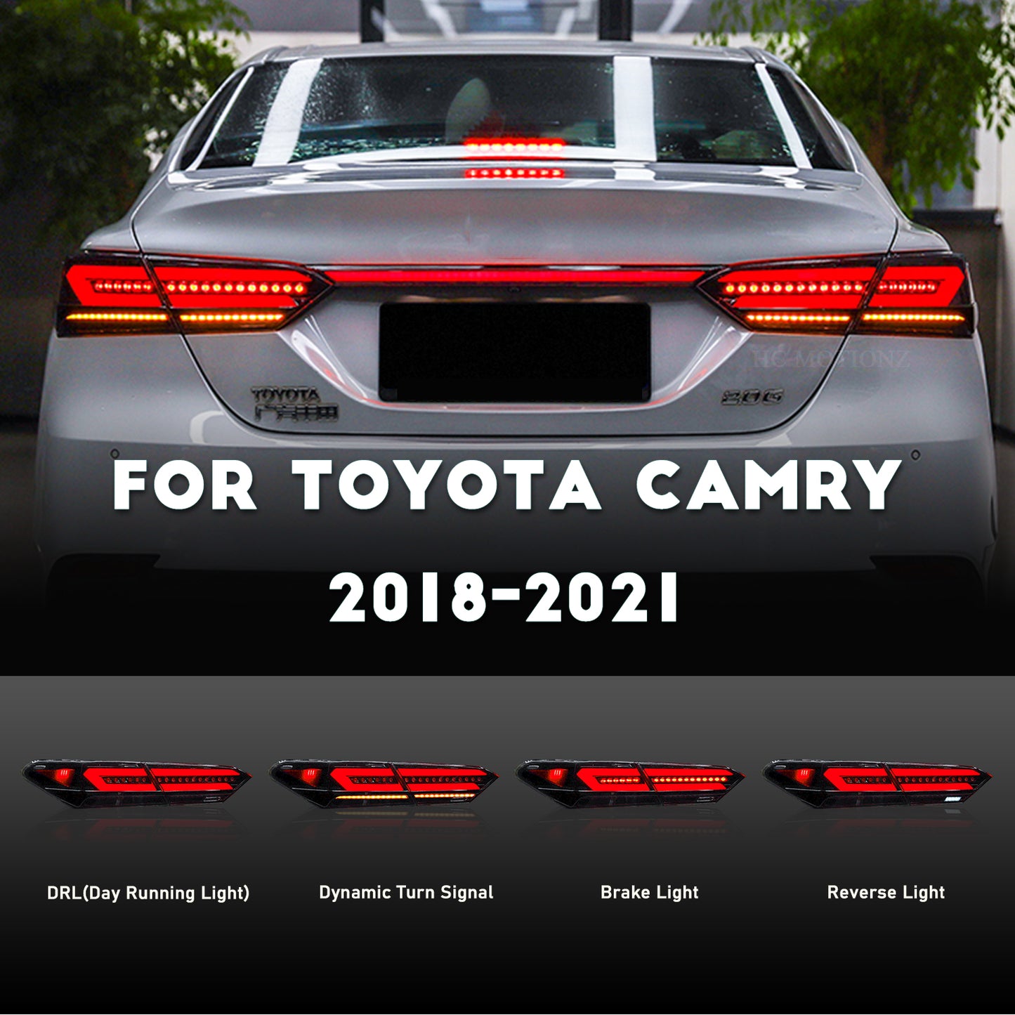 HCMOTION LED Taillights for Toyota Camry 2018-2022 | Sequential Turn Signal & Start-up Animation Smoked 5 PCS