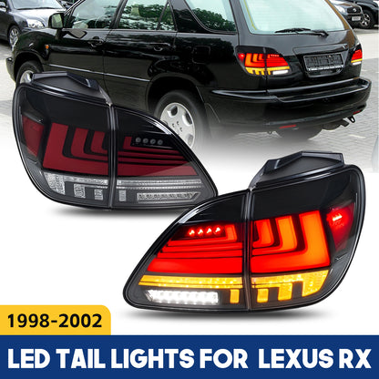 HCMOTION DOT-Approved LED Tail Lights for 1998-2002 Lexus RX 300 | Sequential Signal & Startup Animation Pair