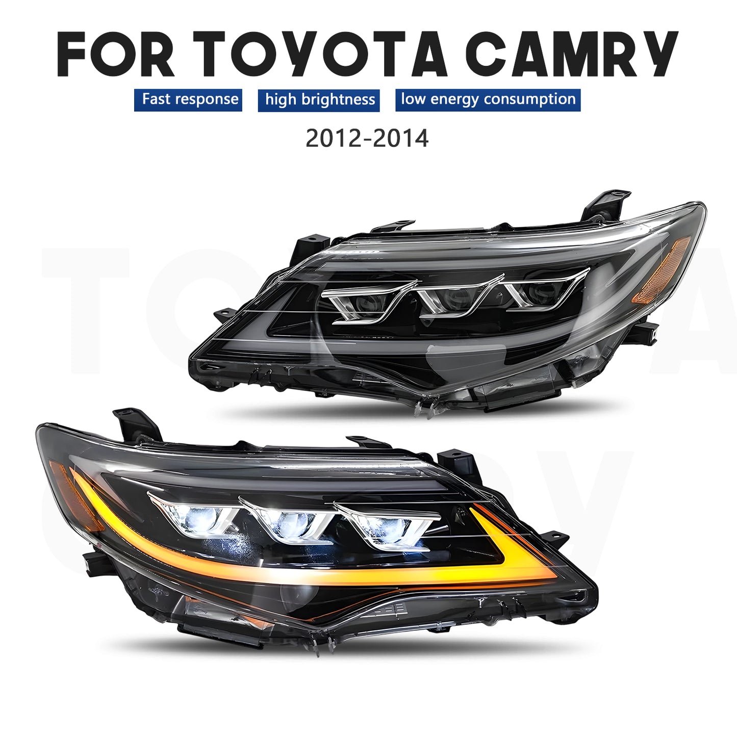 HCMOTION LED Headlight Assembly for 2012-2014 Toyota Camry (XV50) | Sequential Signal & Startup Animation Type B