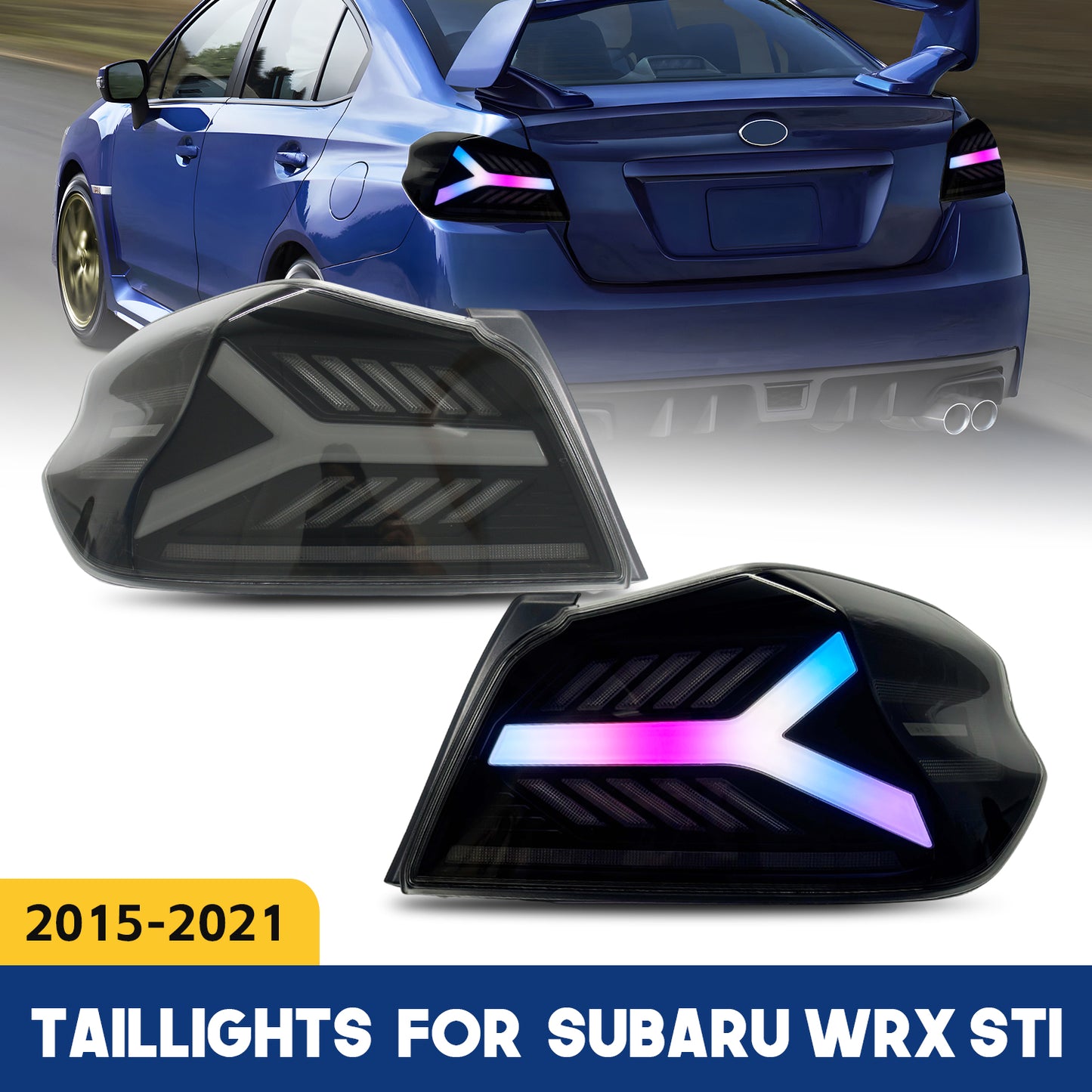 HCMOTION LED RGB Taillights for 2015-2021 Subaru WRX STI | Startup Animation & Sequential Signal Smoked